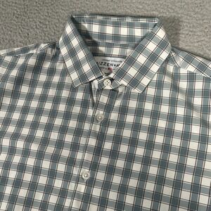 Mizzen Main Shirt Mens Medium Blue White Plaid Button Up Standard Performance